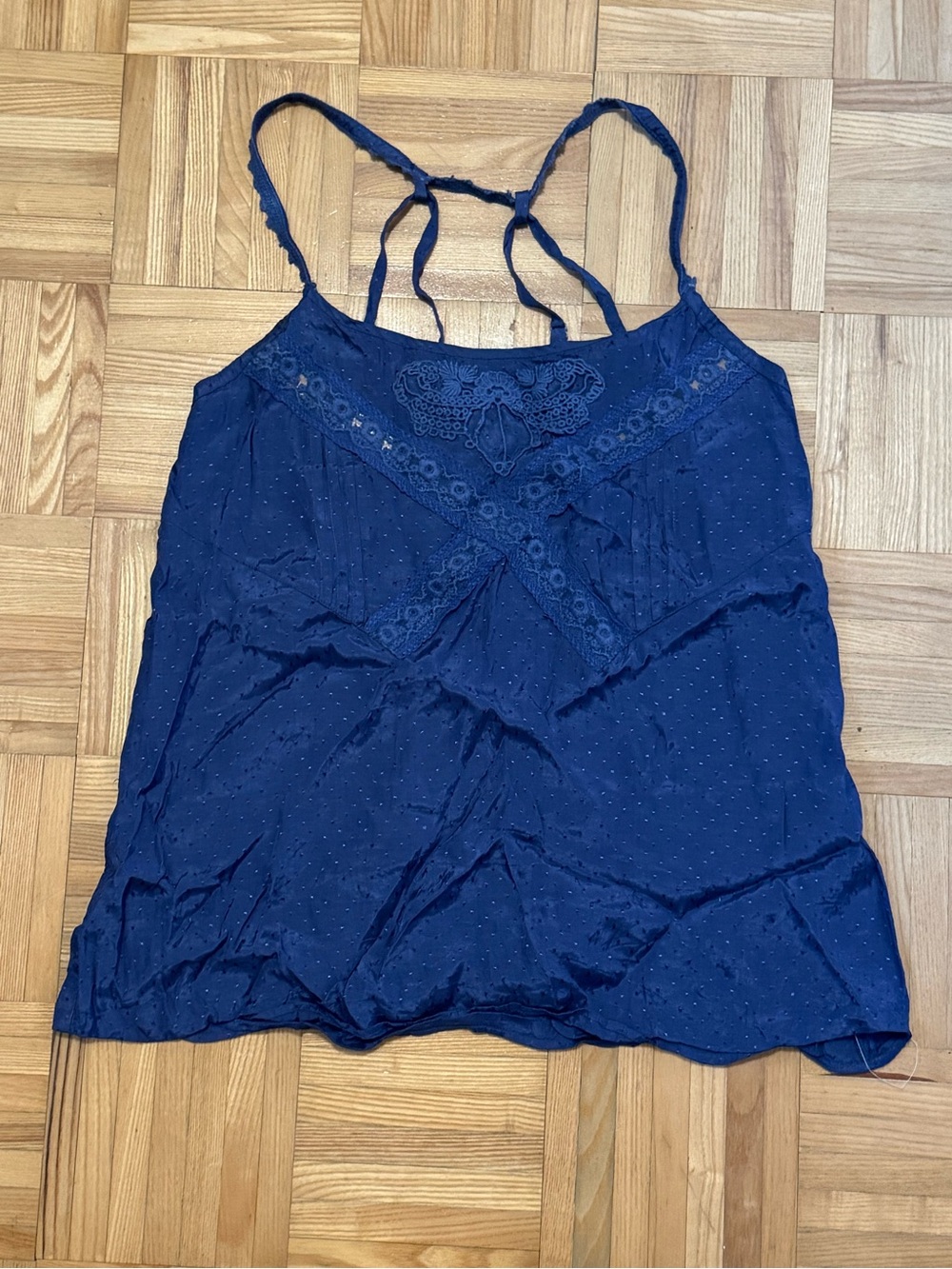 Vintage Navy Lace-Trim Cami Tank Top